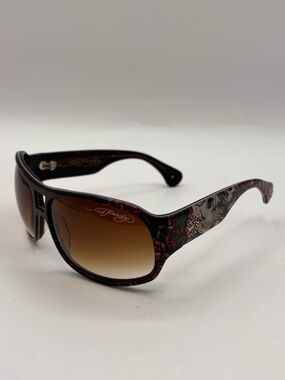 Vintage Ed Hardy Sunglasses Skulls Roses EHS BRIE Tortoise No Case READ